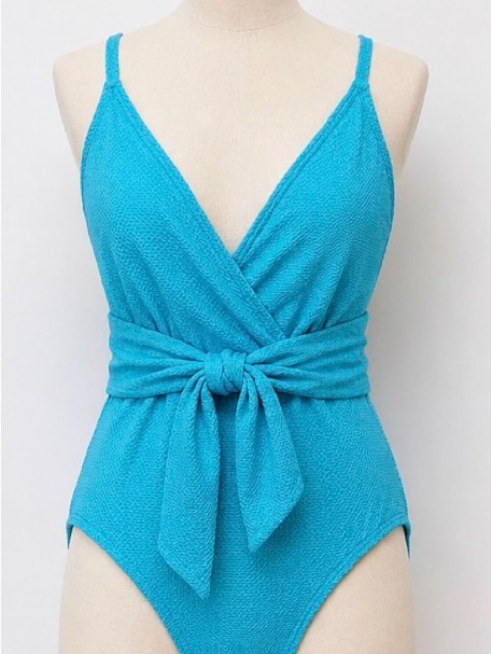 aerie Bright Turquoise Wrap One-Piece with Waist Tie